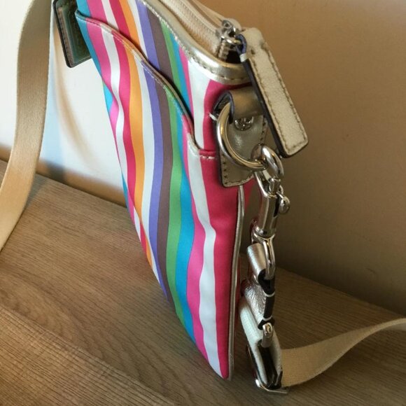 Coach Julia Legacy Multicolor and Gold Striped Crossbody Bag with Gold Coach Tag - Picture 3 of 9
